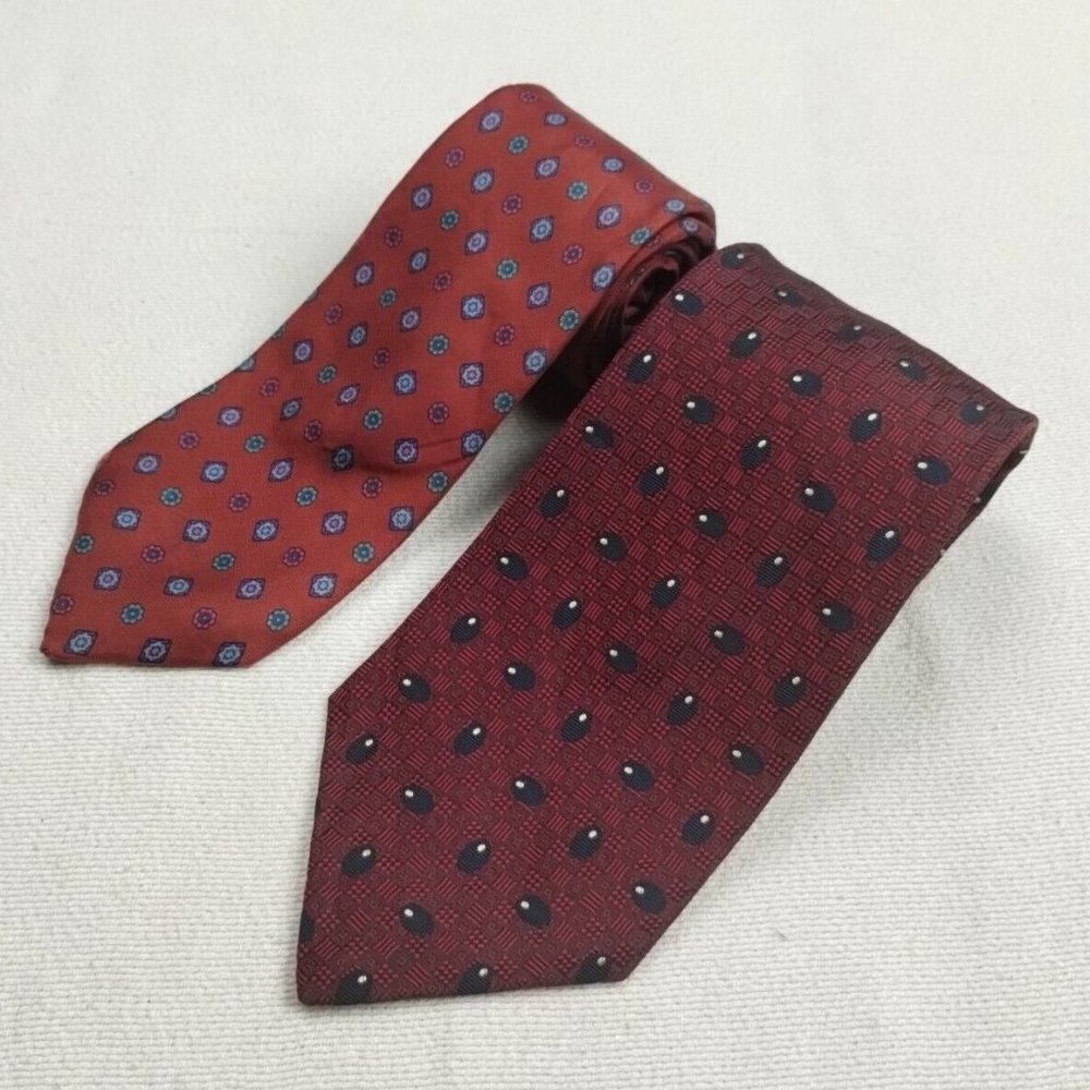 Lot Of 2 Red Formal Silk Ties Marc Lewis XMI Nordstrom Dotted Geometric Pattern